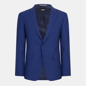 Men's Boss Solid Patterned Single Button Lapel Collared Suit Jacket in Navy