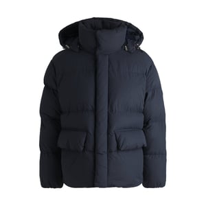 Men's Boss Celvie Hooded Snap Button Solid Patterned Puffer Jacket in Dark Blue