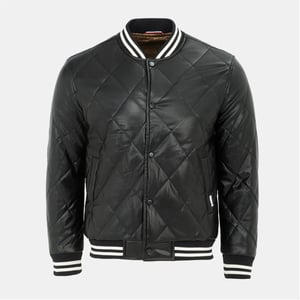 Men's Firetrap Solid Patterned Snap Button Ribbed Cuff Bomber Jacket in Black
