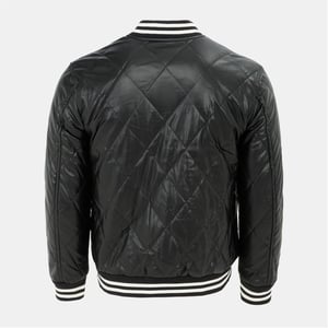 Men's Firetrap Solid Patterned Snap Button Ribbed Cuff Bomber Jacket in Black