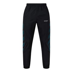 Men's Off White Color Block Side Stripes Joggers in Black