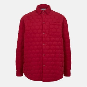 Men's Off White Solid Patterned Quilted Overshirt in Red
