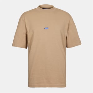Men's Hugo Mock Neck Ribbed Collar Short Sleeve Jersey T-Shirt in Medium Beige