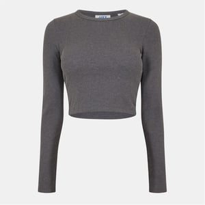 Women's JJXX Feline Slim Fit Cropped Long Sleeve T-Shirt in .Grey Melange