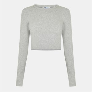 Women's JJXX Feline Slim Fit Cropped Long Sleeve T-Shirt in .Grey Melange