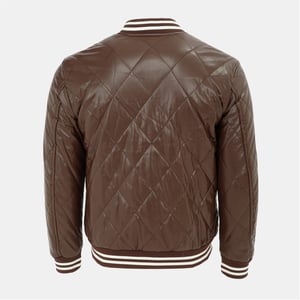 Men's Firetrap Solid Patterned Snap Button Ribbed Cuff Bomber Jacket in Coffee
