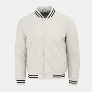 Men's Firetrap Solid Patterned Snap Button Ribbed Cuff Bomber Jacket in White