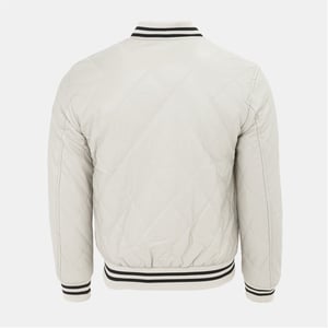Men's Firetrap Solid Patterned Snap Button Ribbed Cuff Bomber Jacket in White