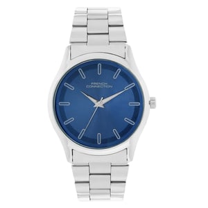 Accessories French Connection Connection Silver Case Round Shape Silver Strap Quartz Watch in Navy Blue