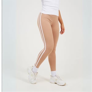 Women's Brave Soul Leggings With Stripe Detail in Taupe/Wht Strpe