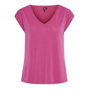 Women's Pieces Regular Fit V-Neck Knit T-Shirt in Fstivl Fuchsia