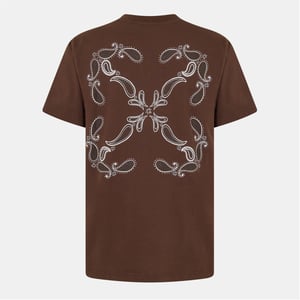 Men's Off White Bandana Crew Neck Short Sleeve T-Shirt in Chocolate-White