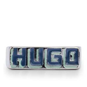 Accessories Hugo Enamel Signet Ring with Logo in Medium Blue