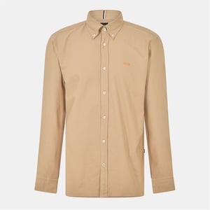 Men's Boss Embroidered Collared Neck Button Down Long Sleeve Shirt in Light Beige