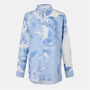 Men's Off White Off Linen Shirt in White/Blue