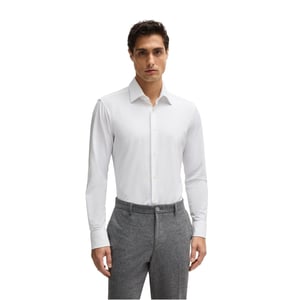 Men's Boss Joe Point Collar Long Sleeve Oxford Shirt in White