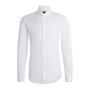 Men's Boss Spread Collar Long Sleeve Slim Fit Oxford Shirt in White