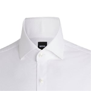 Men's Boss Spread Collar Long Sleeve Slim Fit Oxford Shirt in White