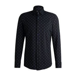 Men's Boss Point Collar Long Sleeve Oxford Shirt in Dark Blue