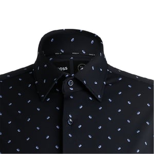 Men's Boss Point Collar Long Sleeve Oxford Shirt in Dark Blue