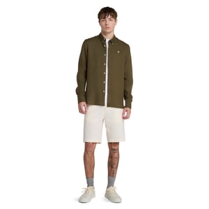 Men's Timberland Mill Brook Linen Leaf Green Long Sleeve Plain Shirt in Leaf Green