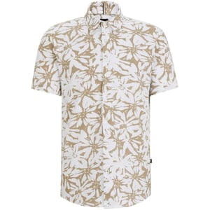 Men's Boss Collared Neck Shirt Collar Short Sleeve Shirt in White