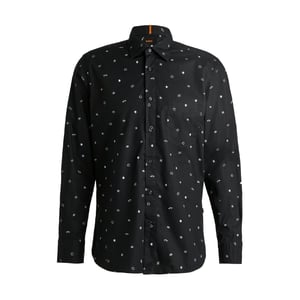 Men's Boss Oxford Shirt Collar Long Sleeve Regular Fit Shirt in Black