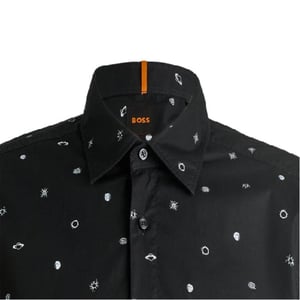 Men's Boss Oxford Shirt Collar Long Sleeve Regular Fit Shirt in Black