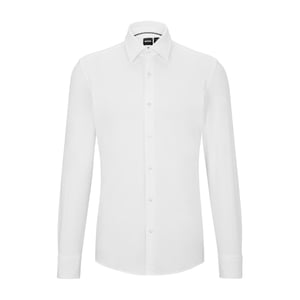 Men's Boss P Hank Kent Long Sleeve Oxford Shirt in White