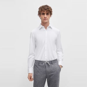 Men's Boss P Hank Kent Long Sleeve Oxford Shirt in White