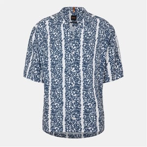 Men's Boss Collared Neck Spread Collar Short Sleeve Shirt in White