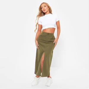 Women's I Saw It First High Waisted Split Hem Midi Skirt in KHAKI