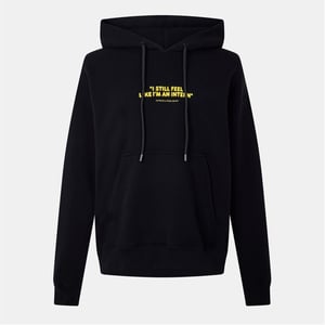 Men's Off White Relaxed Fit Lettering Kangaroo Pocket Sweatshirt in Black