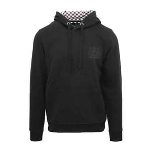 Men's Aquascutum Hooded Neck Long Sleeve Sweatshirt with Kangaroo Pocket in Black