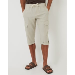 Men's Threadbare Memphis Linen Solid Patterned Cargo Pants in Light Stone