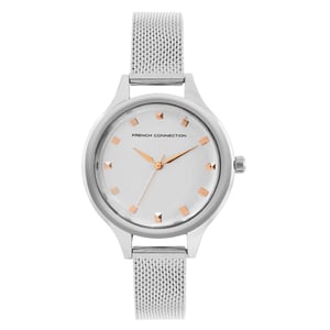 Accessories French Connection Connection Silver Case Round Shape Silver Strap Quartz Watch in White