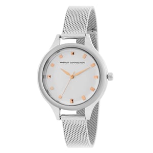 Accessories French Connection Connection Silver Case Round Shape Silver Strap Quartz Watch in White