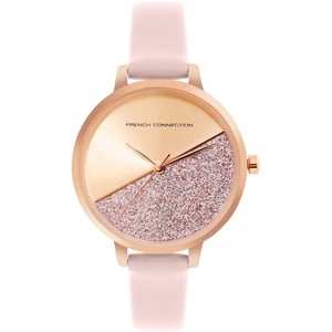 Accessories French Connection Connection Rose Case Round Shape Pink Strap Quartz Watch in Rose Gold