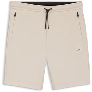 Men's Boss Headlo Rib Sweat Shorts with Elasticated Waistband in Open Beige