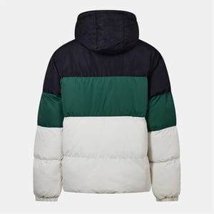Men's NY Concept Hooded Color Block Patterned Puffer Jacket with Zipped Pocket in Multi