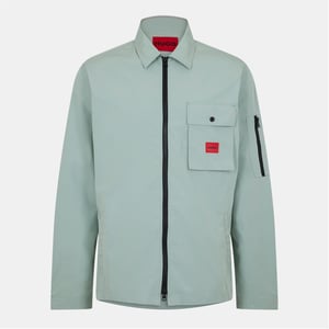 Men's Hugo Emmond Cotton Long Sleeve Zip Overshirt   Contemporary Design with Logo Detail in Light Green 338