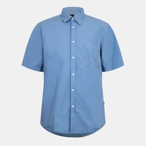Men's Boss Collared Neck Button Down Short Sleeve Shirt in Open Blue