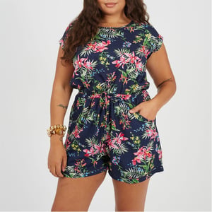 Women's Brave Soul Crew Neck Floral Patterned Short Sleeve Playsuit in Multi