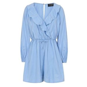 Women's Little Mistress Surplice Neck Long Sleeve Stripe Playsuit in Blue