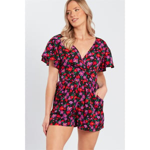 Women's Influence V-Neck Floral Short Sleeve Playsuit in Black