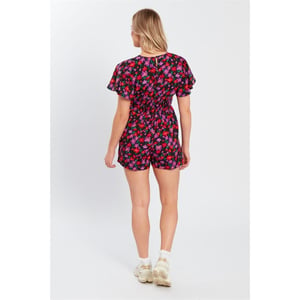 Women's Influence V-Neck Floral Short Sleeve Playsuit in Black