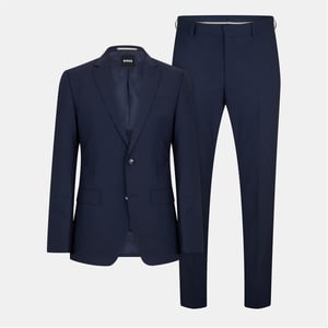 Men's Boss Solid Patterned Notch Collared Suit Jacket with Flap and Chest Pocket in Open Blue