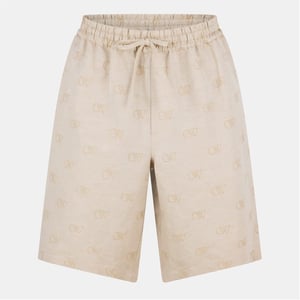 Men's Off White Linen Regular Fit Bermuda Shorts in Cream
