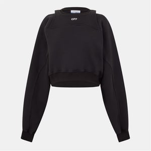 Kvinnors Off White Kort Relaxed Fit Crew Neck Sweater i Svart/Vit