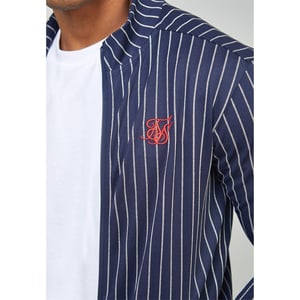 Men's SikSilk Pins Athletic Mock Neck Long Sleeve Top in Navy